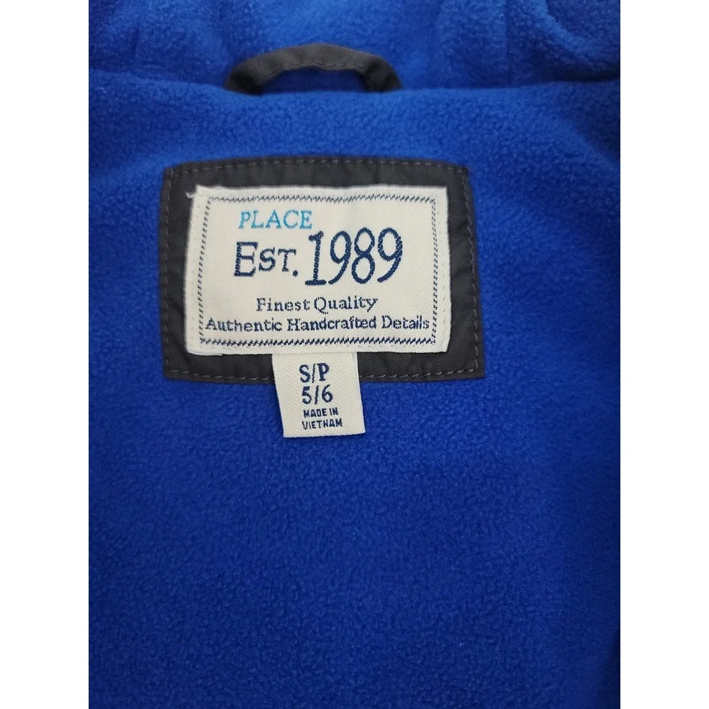 Children's Place Kids Puffer Jacket Size Small 5/6 Navy Blue Winter Coat Fleece